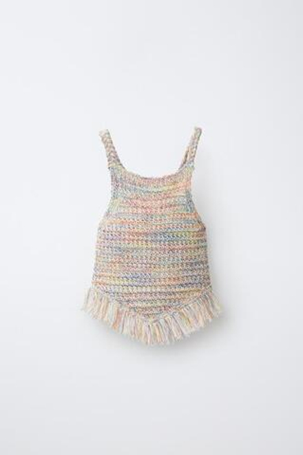 ZARA ТРИКОТАЖНЫЙ ТОП С БАХРОМОЙ, РАЗНОЦВЕТНЫЙ