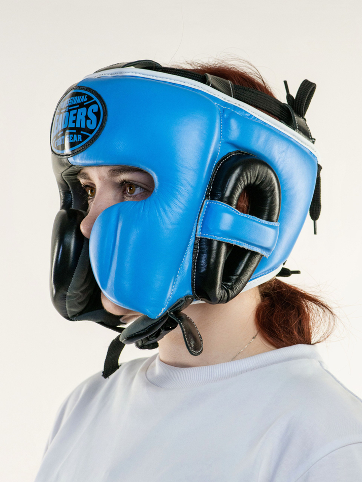 Шлем боксерский LEADERS LS MEX WAVE BK/LBL 1/2 ( кожа, черный/голубой)