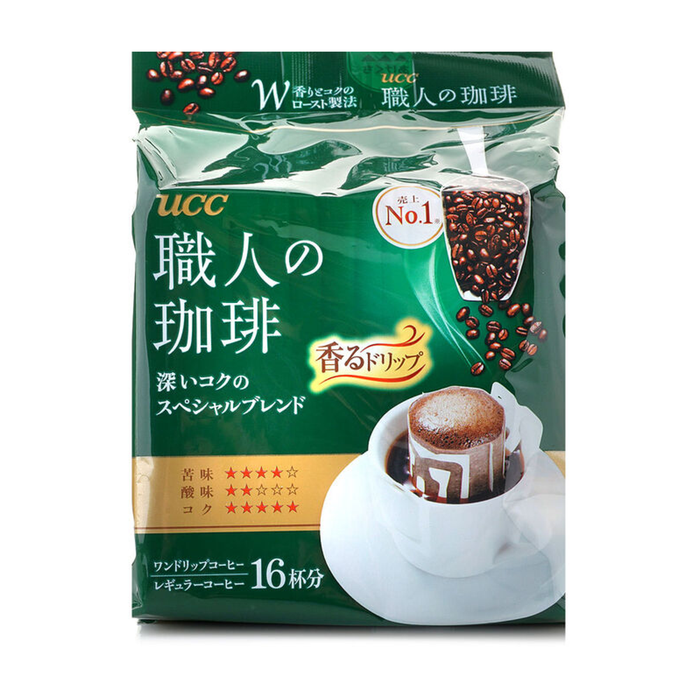 Кофе молотый в дрип пакетах UCC Special Blend зелёный, 16 шт.