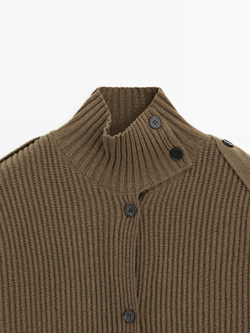 Massimo Dutti Кардиган из шерстяного трикотажа с пуговицами, хаки