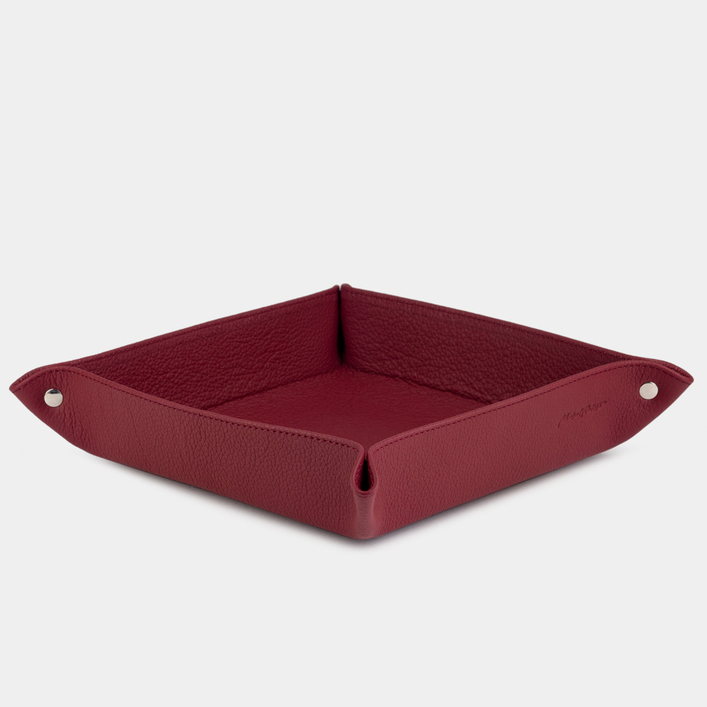 Лоток для мелочей из натуральной кожи теленка, вишневого цвета