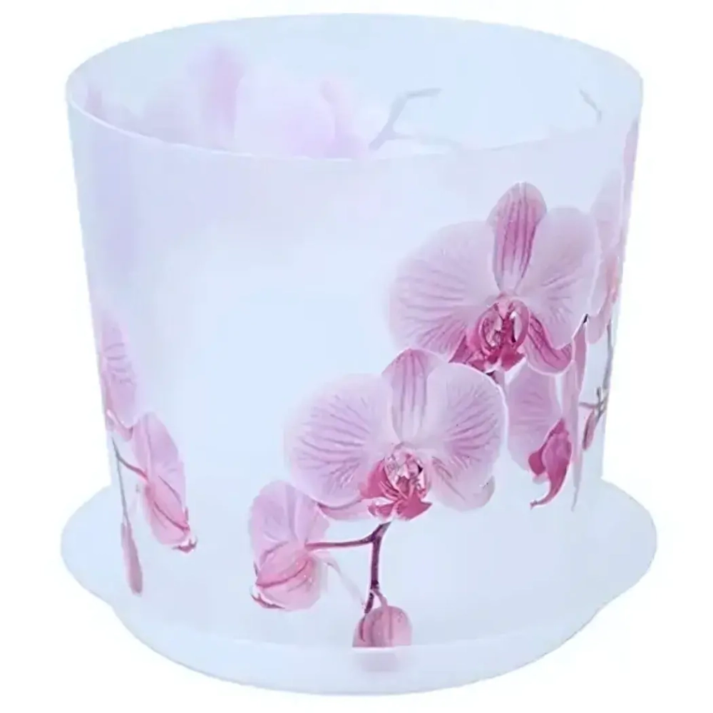 Кашпо ДЕКО D125мм 1,2л с подставкой орхидея белая 0,125,125х0,125м