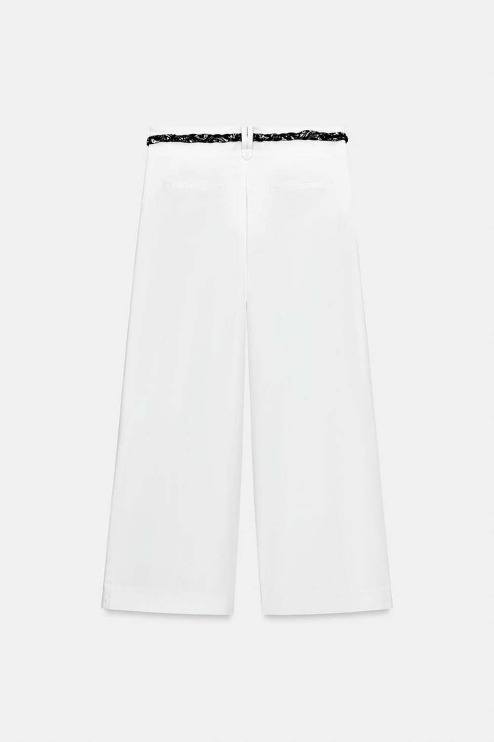 ZARA БРЮКИ ИЗ ПОПЛИНА С ПОЯСОМ-ПЛАТКОМ, БЕЛЫЙ