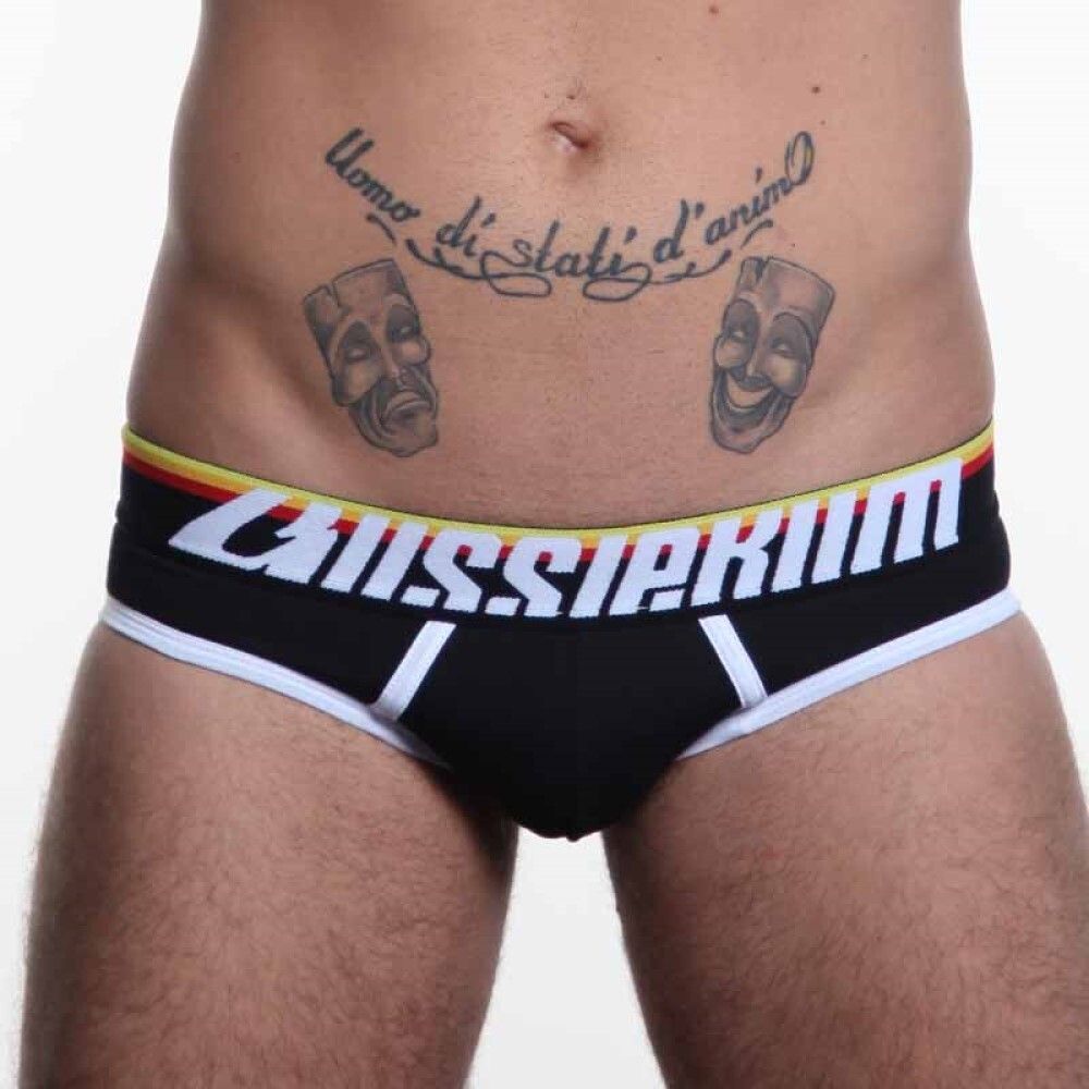 Мужские трусы слипы черные с цветной (желто-красн) резинкой Aussiebum Fire Brief AB2074-5