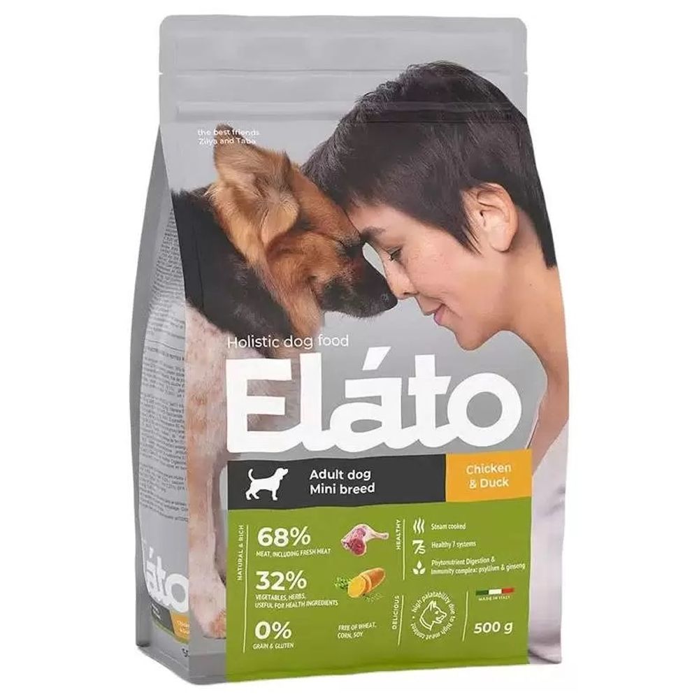 Сухой корм Elato Holistic для взрослых собак мелких пород с курицей и уткой - 0,5 кг