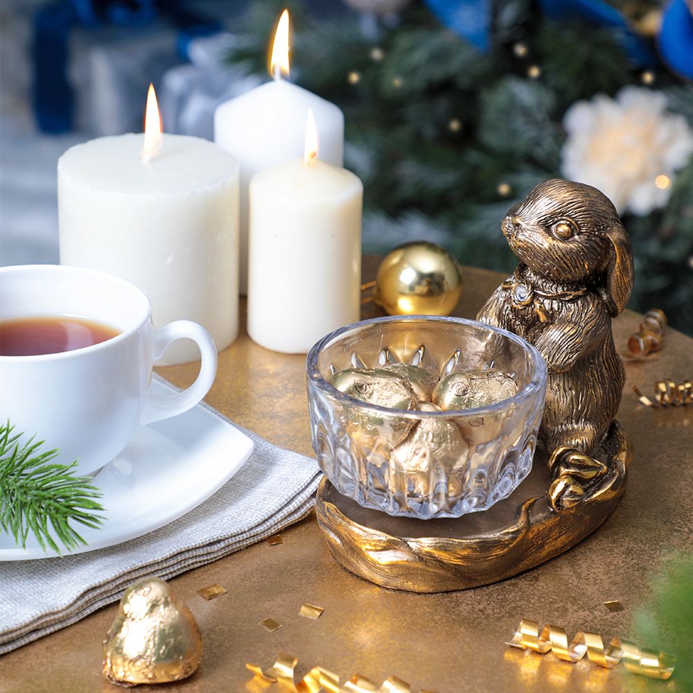 Фруктовница Кролик Эйприл Бронза с чашей из стекла