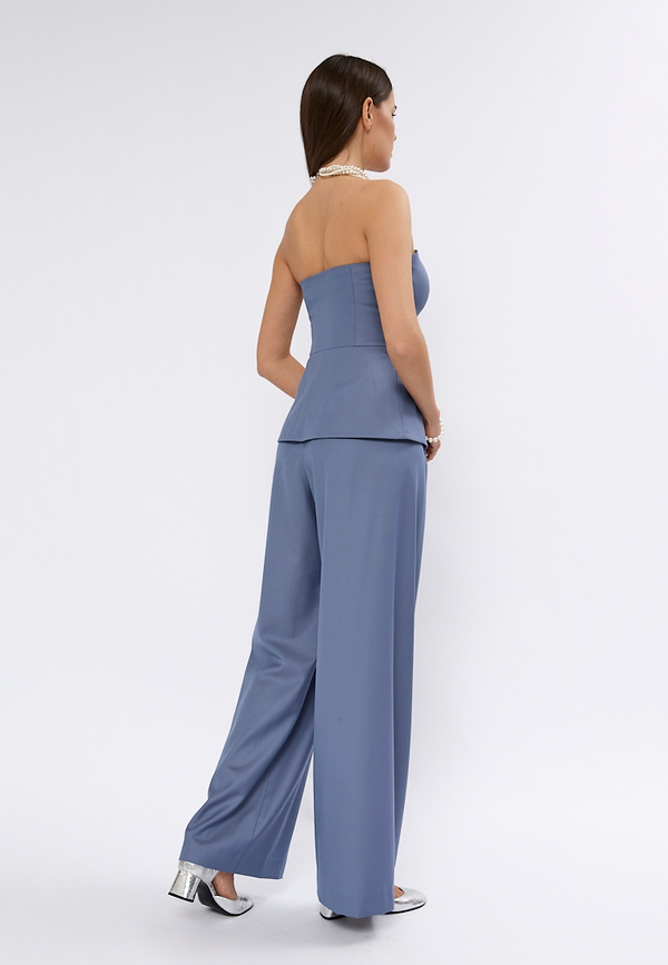 Брюки палаццо MONRO из шерсти с шелком серо-голубого цвета