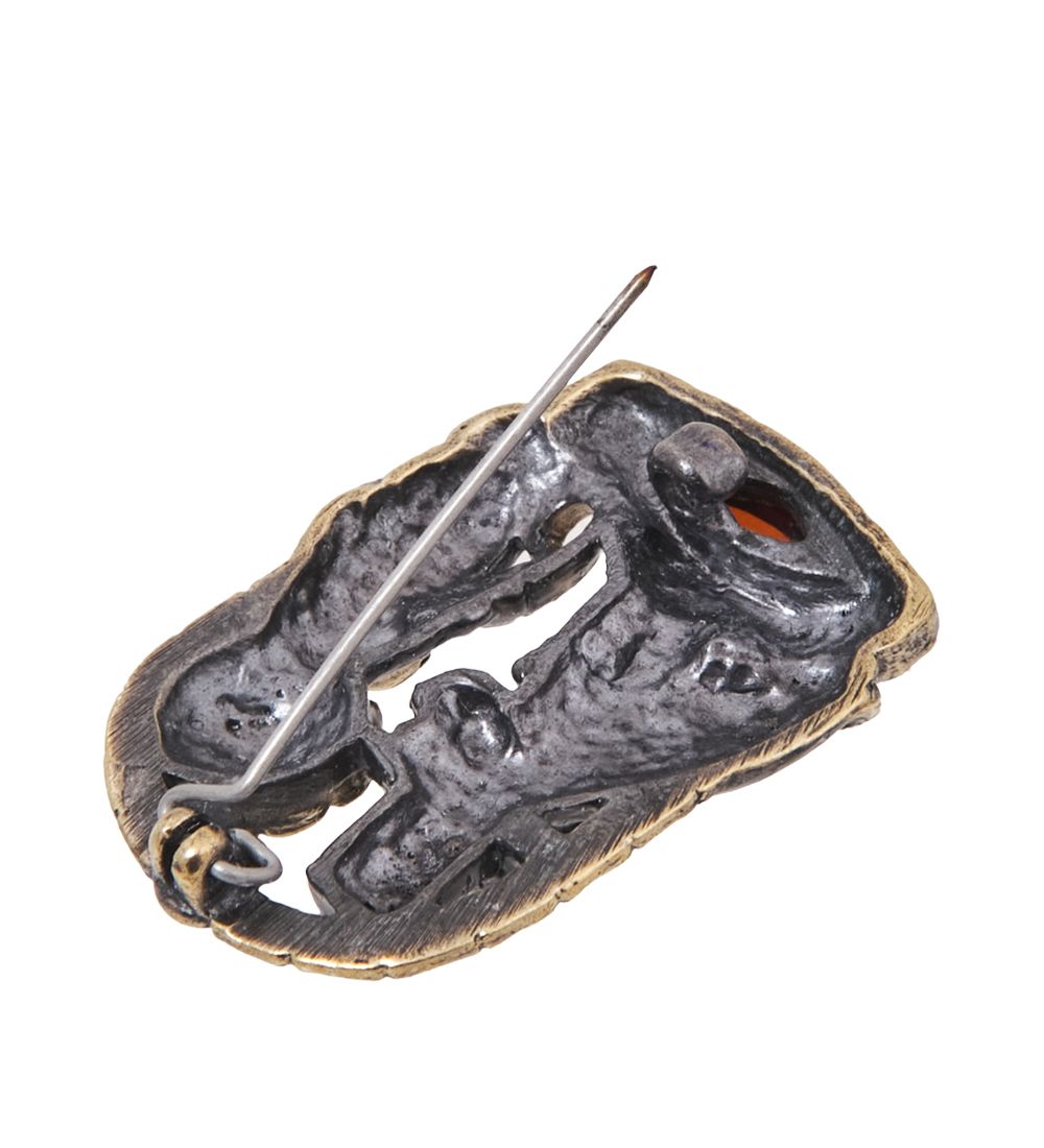 AM-4064 Брошь «Кот и Пес Хэллоуин» (латунь, янтарь)