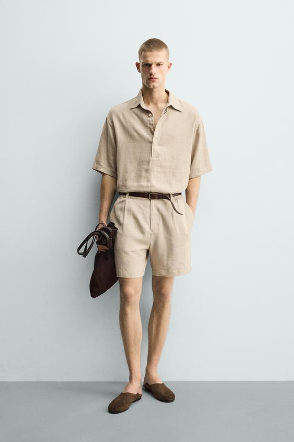 ZARA ШОРТЫ RELAXED FIT ИЗ ЛЬНА И ВИСКОЗЫ, ПЕСОЧНЫЙ