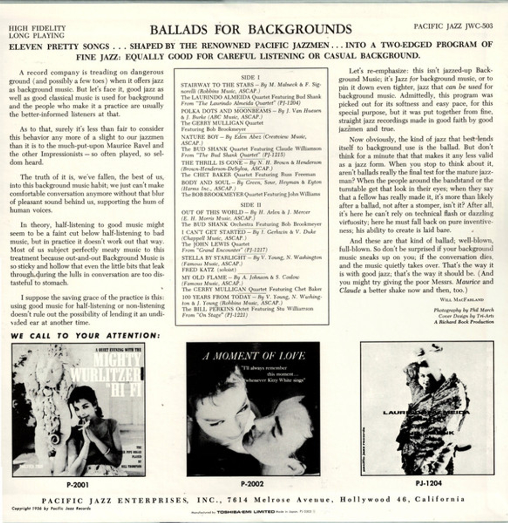 V/A - Ballads For Backgrounds - Japan 1992 Mono Reissue