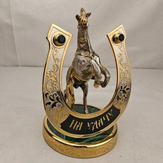 Сувенирный конь с подковой "На удачу" (Златоуст) с малахитом