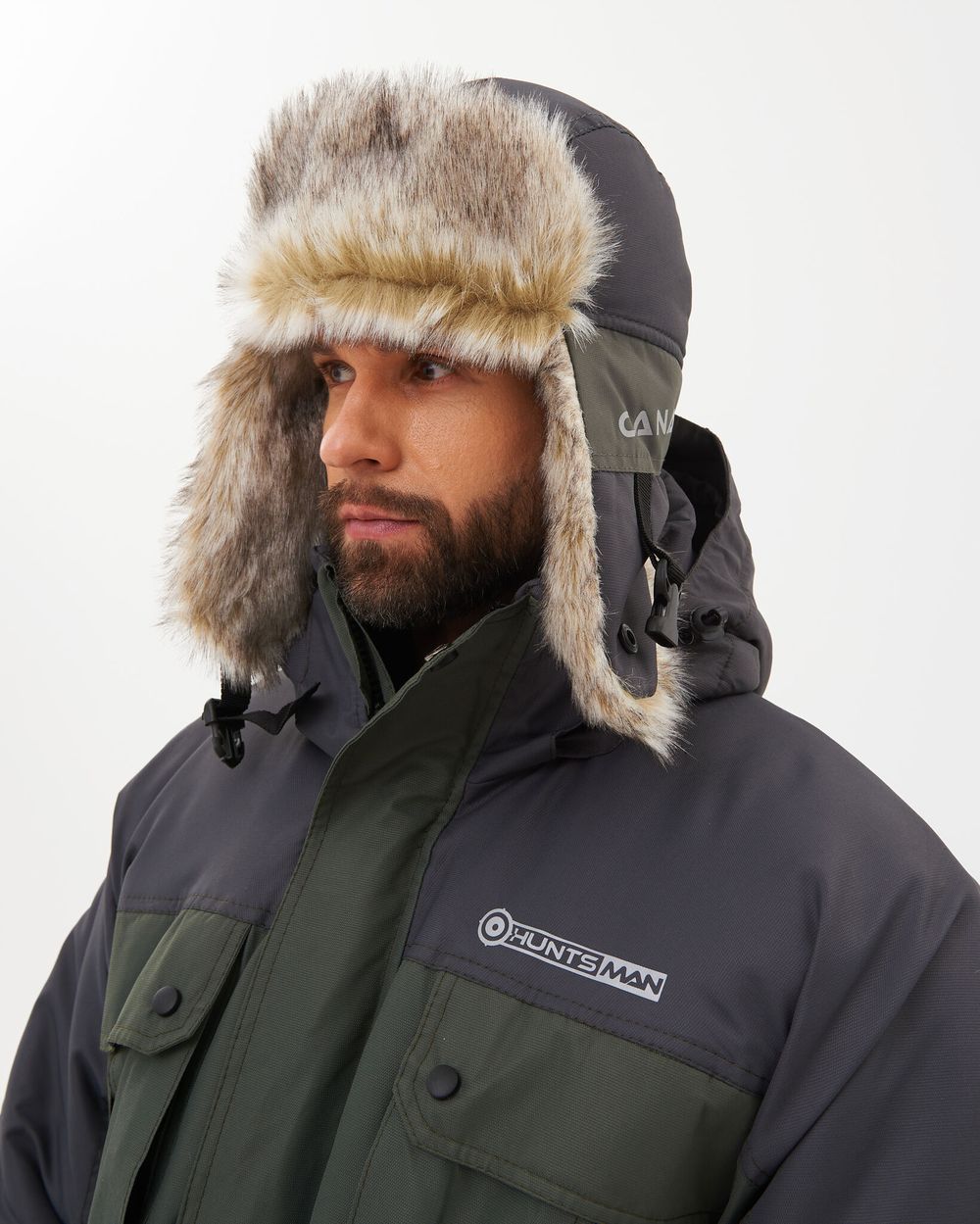 Шапка ушанка зимняя Канада ткань Оксланд цвет Хаки/Графит
