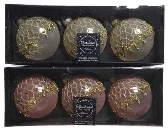 Набор стеклянных шаров Люневиль 80 мм, бежевый, 3 шт, Kaemingk (060217/1)