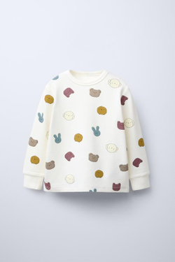 ZARA ТЕПЛАЯ ПИЖАМА С АНИМАЛИСТИЧЕСКИМ ПРИНТОМ, ЭКРЮ