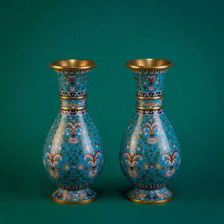 Винтаж: Изящная пара ваз «Клуазоне»