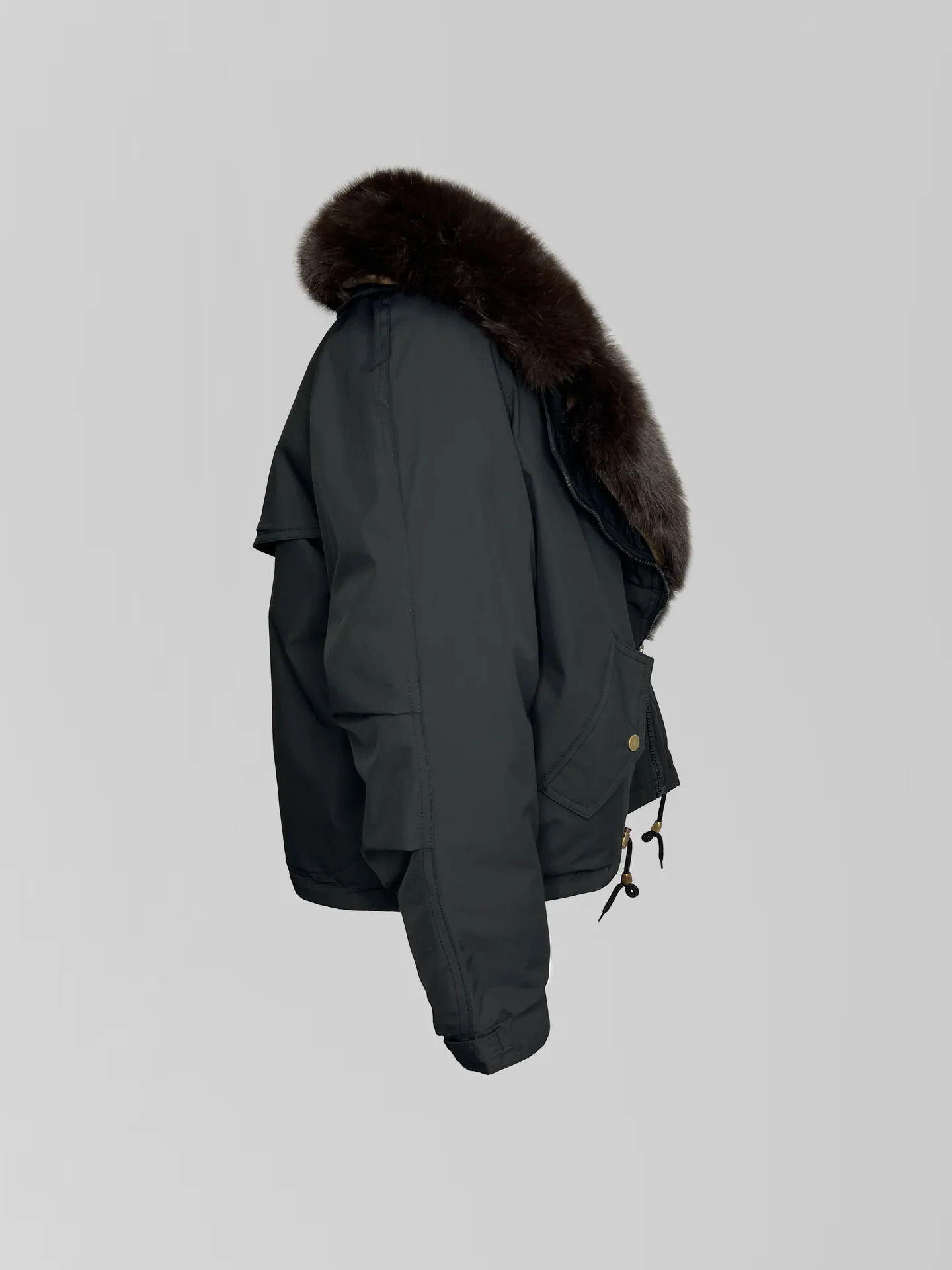 Куртка-парка Classic 8837 однотонная на молнии с воротником из меха