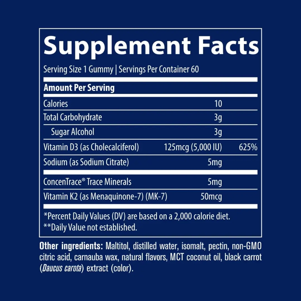 Vitamin D3 + K2 60 жевательных таблеток Trace Minerals Research