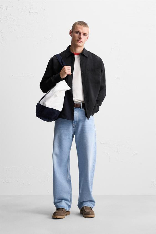 ZARA РУБАШКА REGULAR FIT, ЧЕРНЫЙ