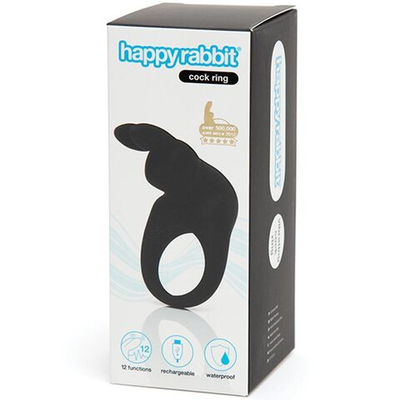 Черное эрекционное виброкольцо Happy Rabbit Rechargeable Rabbit Cock Ring (Цвет: черный)
