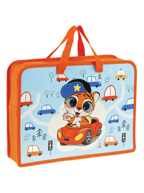 Папка с ручками А4 Мульти-Пульти "Tiger", пластик, на молнии, 75мм