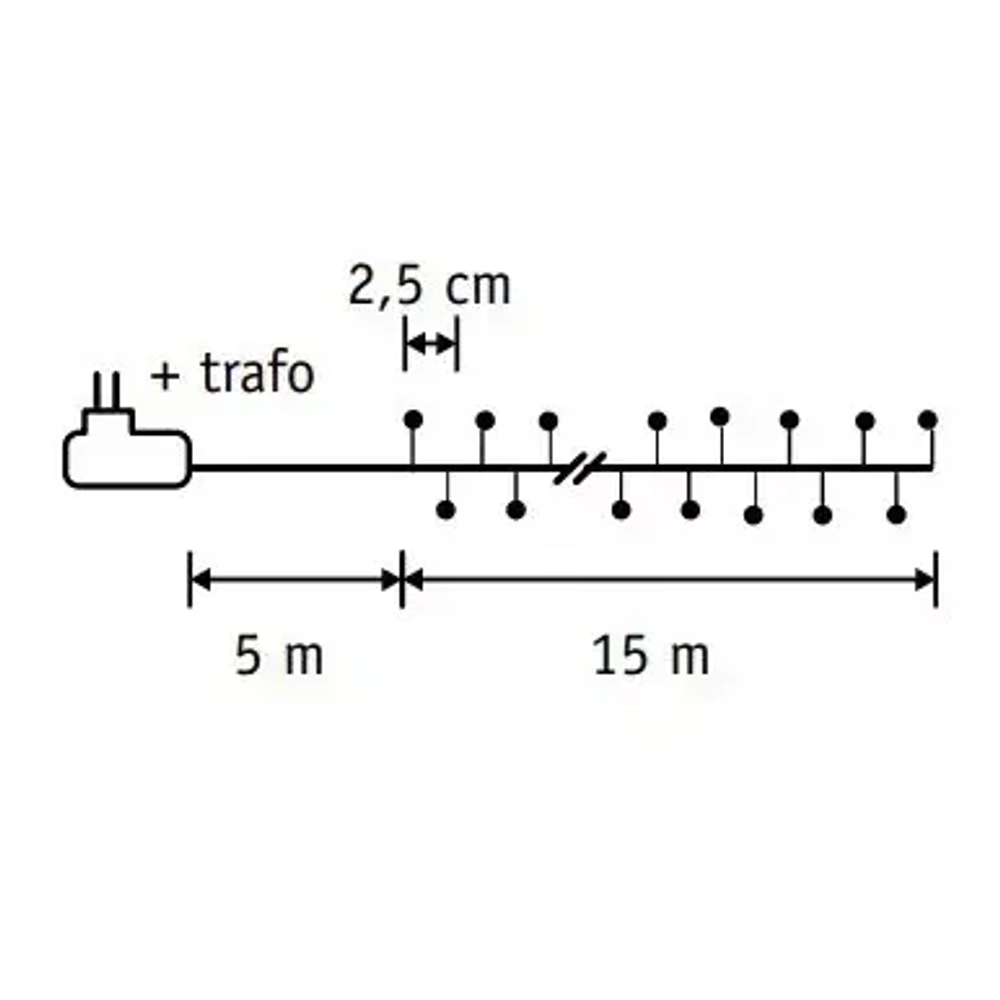 Светодиодная нить-роса Капли Luca Snake Grande 15 м., 600 экстра белых ламп, 24В, черный провод, LUCA (84918)