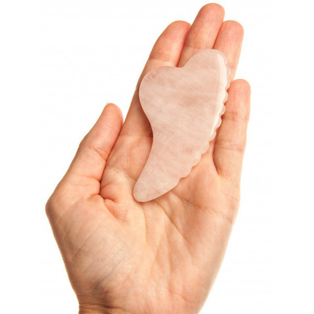 Скребок гуаша для массажа - Ребристое сердце (розовый кварц, 8 см)
