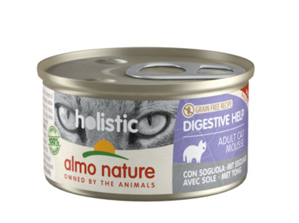 Almo Nature Консервы для кошек с чувствительным пищеварением с камбалой (Holistic Cat wet Digestive help - with Sole) 0,085 кг x 1 шт.