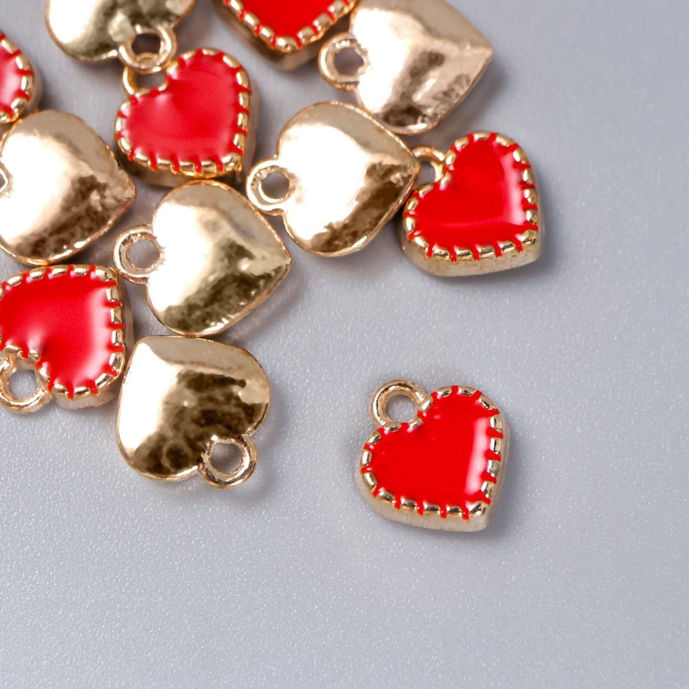 Декор для творчества металл, эмаль "Сердечко с кантиком" малиновый 1х1 см