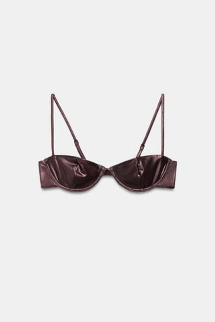 ZARA БИКИНИ-ТОП НА КОСТОЧКАХ С МЕТАЛЛИЗИРОВАННЫМ ЭФФЕКТОМ, КОРИЧНЕВЫЙ
