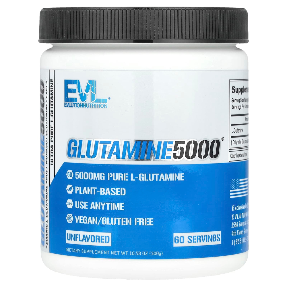 EVLution Nutrition, Глутамин 5000, без добавок, 5000 мг, 300 г (10,58 унции)