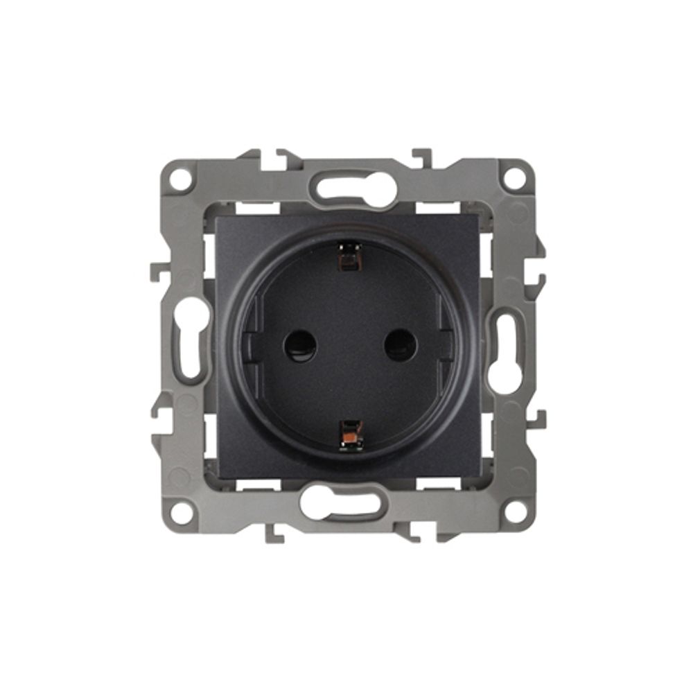 Розетка ЭРА Серия 12 12-2102-05 с заземлением 2P+E Schuko со шторками 16A-250В IP20 антрацит