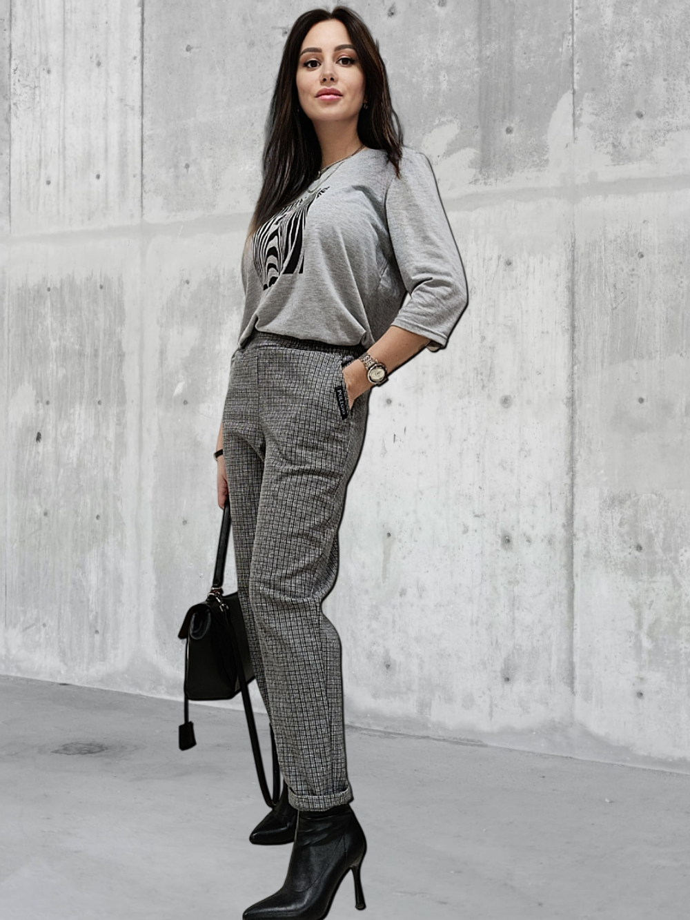 21402 Брюки женские классические джерси серая клетка (60-158)