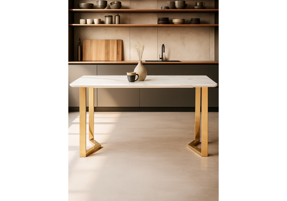 Керамический стол Woodville Селена 1 180х90х77 белый мрамор, золото