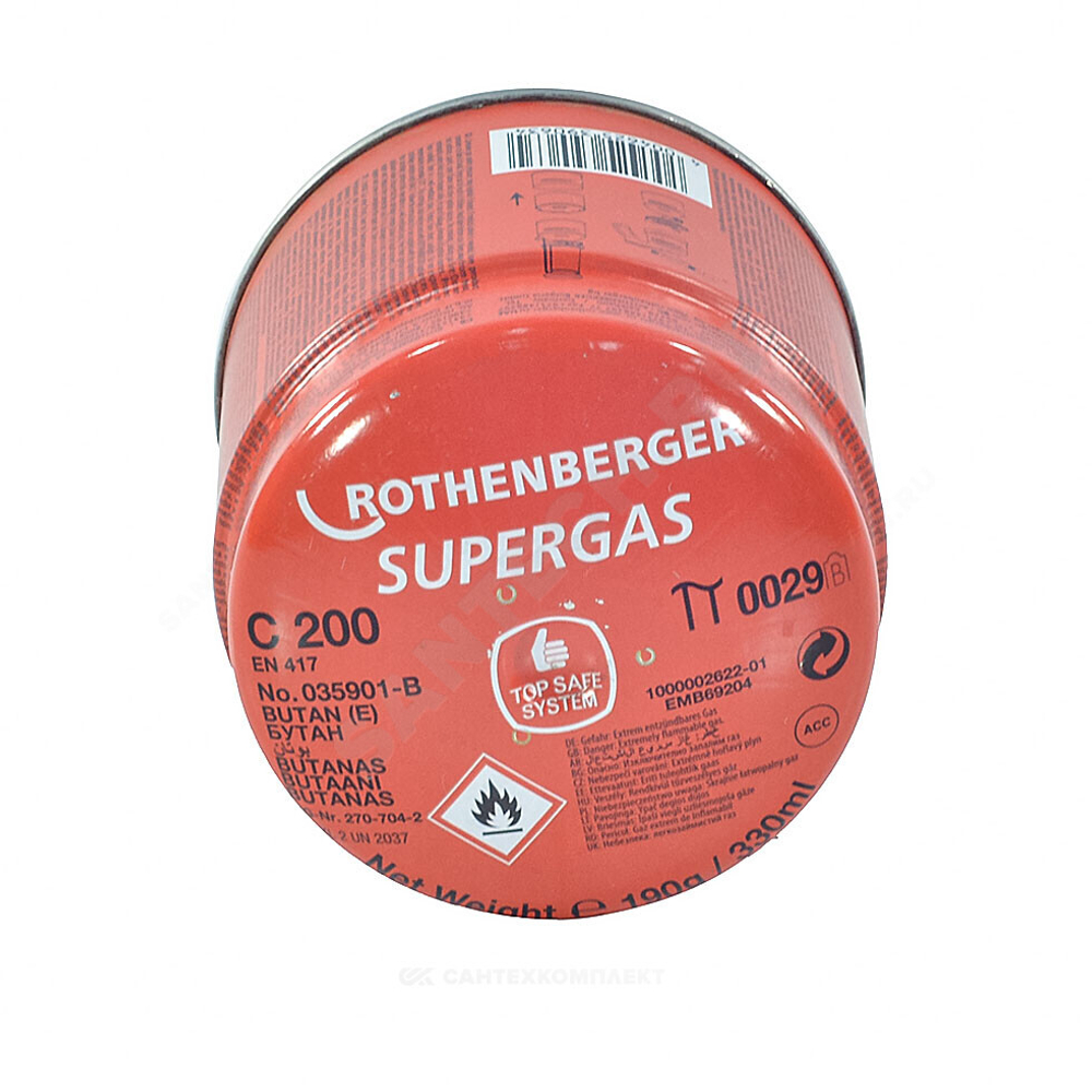 Баллон пропан-бутан SuperGaz C200 190гр Rothenberger 35901-В
