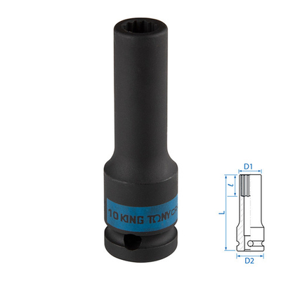 KING TONY (443010M) Головка торцевая ударная глубокая двенадцатигранная 1/2", 10 мм
