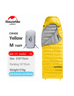 Мешок спальный Naturehike Ultralight CW400 M , 220х85 см, (правый) (ТК: +5°C), желтый