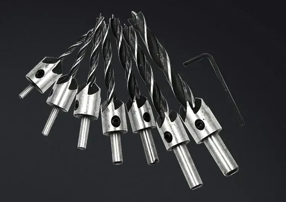 Сверла с зенкером по дереву Набор 7 шт. (3мм, 4мм, 5мм, 6мм, 7мм, 8мм, 10мм)