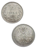 25 пенни (pennia) 1915, двор S, Россия для Финляндии (XF-AU)