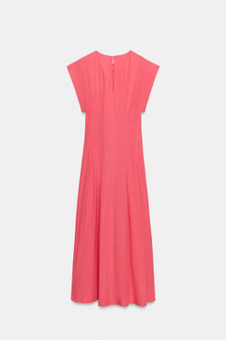 ZARA ПЛАТЬЕ ИЗ ПОПЛИНА СО СКЛАДКАМИ — ZW COLLECTION, КОРАЛЛОВЫЙ