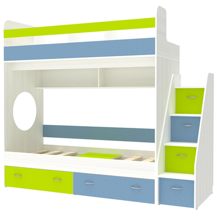 Двухъярусная кровать КарИВи Юниор 1 80x160 Белое Дерево Лайм, Синий