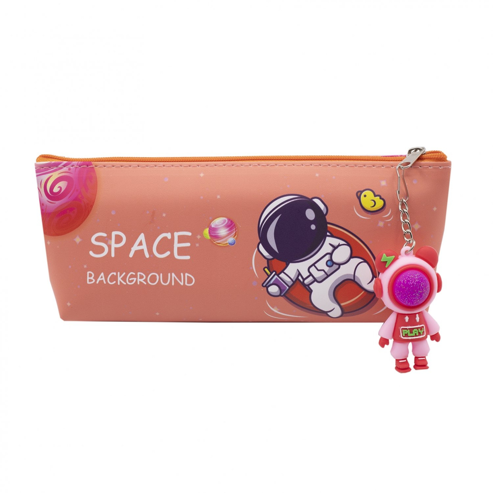 Пенал - косметичка Alingar, ПВХ, молния, 80 х 200 мм, брелок-космонавт, "Space background", микс (персик,голуб,желт,фиолет), космонавт