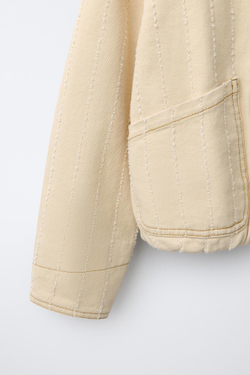 ZARA КУРТКА ИЗ САРЖИ С НЕОБРАБОТАННЫМИ КРОМКАМИ, ПЕСОЧНЫЙ МЕЛАНЖ