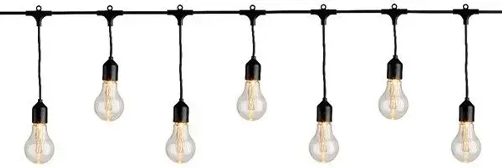 Светодиодная ретро гирлянда Бахрома 9.5 м., 220 V, 20 LED ламп теплого свечения, соединяемая, черный ПВХ провод, Kaemingk (490105)