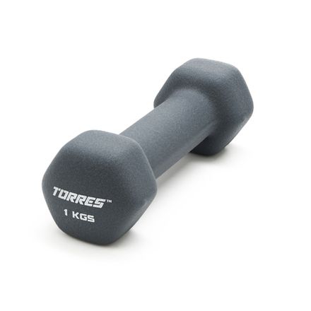 Гантель TORRES 1 кг, PL522501, металл в неопреновой оболочке, форма шестигранник, серый