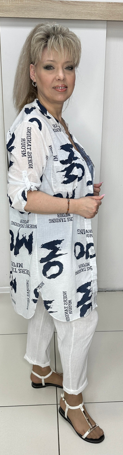 Бело/синяя туника-рубашка(пыльник летний)