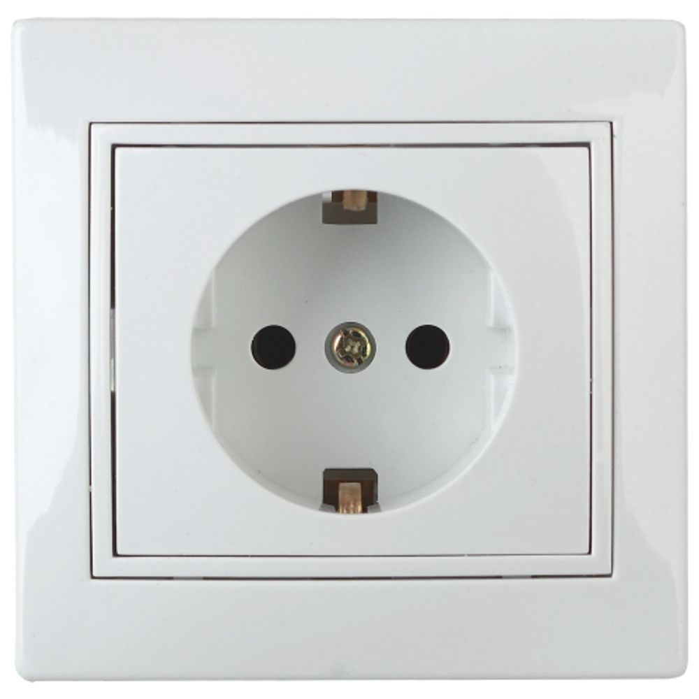 Розетка Intro Plano 1Э-202-01 с заземлением 2P+E Schuko, 16А-250В, IP20, СУ, без лапок, белый | Intro Plano