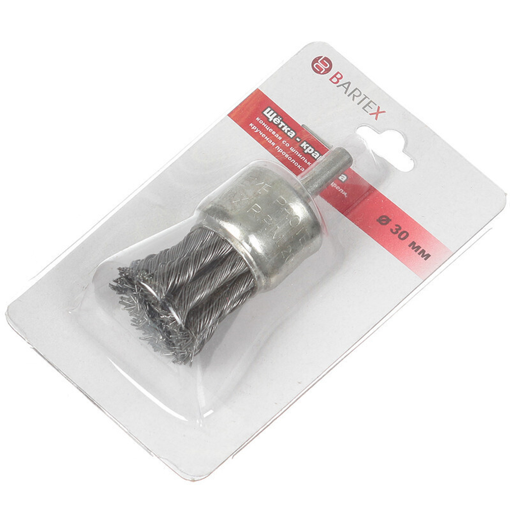 Щетка для дрели Bartex, 30 мм, концевая со шпилькой, крученая проволока, 99930, шт