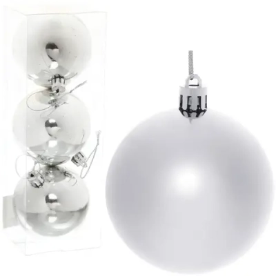 Новогодние шары 7 см (набор 3 шт) «Глянец», серебро