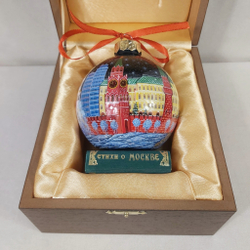 Набор шар новогодний с круговой росписью Палех "Москва"  и стихи "О Москве" в футляре