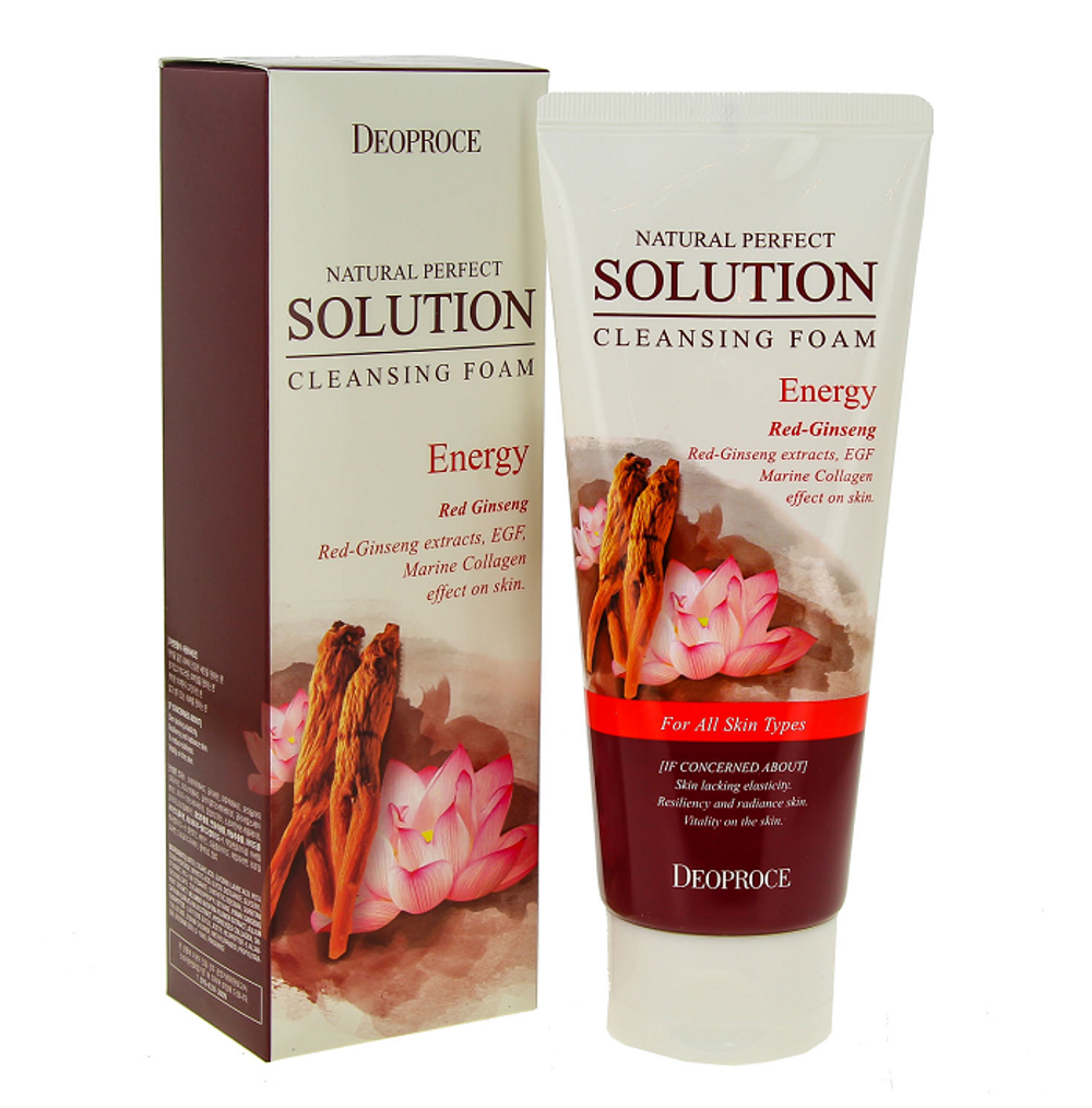 Deoproce Natural Perfect Solution Cleansing Foam Energy пенка для умывания с экстрактом лотоса и женьшеня